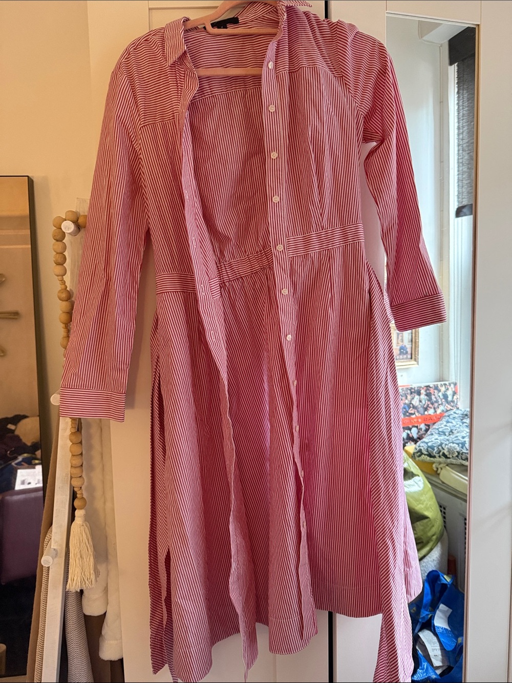 J. Crew Red and White Striped Long Sleeve Shirt Dress